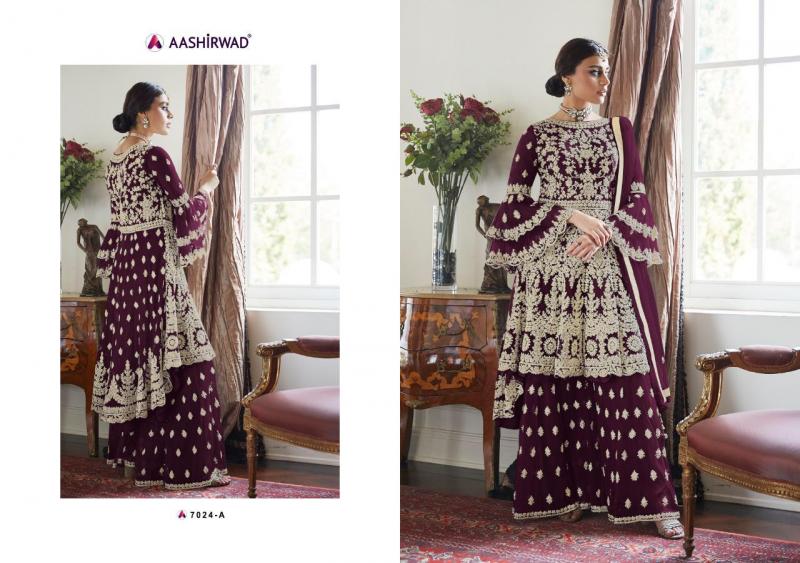 Aashirwad Premium Sharara Gold 7024 Color Series Georgette Wedding Salwar Suits Wholesale Price In Surat